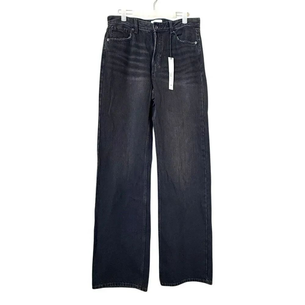 NWT River Island Denim Specialist Hi-Rise Jenny Block Straight Black Jeans Sz 6L